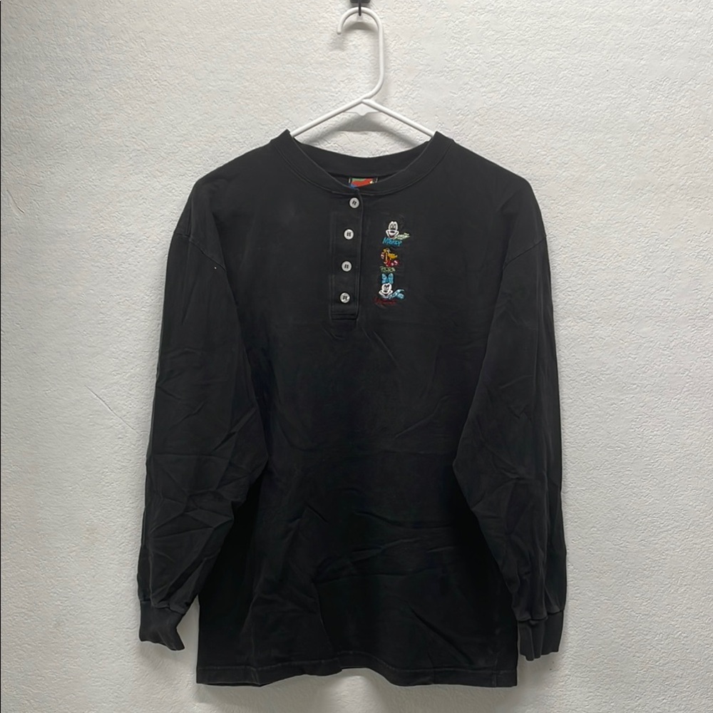 Vintage Mickey Black Embroidered Long Sleeve Shirt